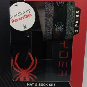 SPYDER BLACK RED LOGO WITH REVERSABLE HAT/ SOCK SET